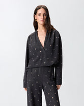Bluse aus dunklem Denim mit Ösen - | Pinko