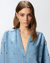 Bluse aus Denim mit Ösen - | Pinko