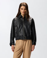 Bubble leather jacket with embroidery - | Pinko