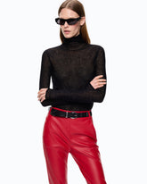 Slim-fit high-neck sweater with micro-sequins - Black | Pinko