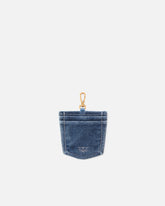 Pocket-shaped card holder charm in denim - Blue | Pinko