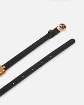 Thin leather belt with logo-branded rings, 1.2 cm - | Pinko