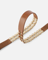 Leather belt with metal embellishments, 3 cm - | Pinko