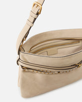Große Schultertasche Belt Bag Big aus Veloursleder - Beige | Pinko