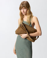 Belt Bag Big large shoulder bag in suede - Brown | Pinko