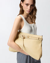 Belt Bag Big large shoulder bag in leather - Beige | Pinko