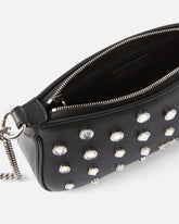 Mini Half Moon leather shoulder bag with rhinestones - | Pinko