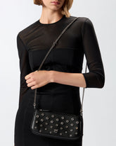 Mini Half Moon leather shoulder bag with rhinestones - | Pinko