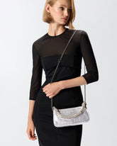 Mini Half Moon small handbag in laminated leather with rhinestones - | Pinko