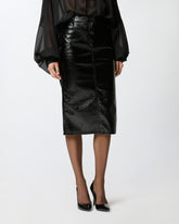 Patent-effect calf-length skirt with belt - | Pinko