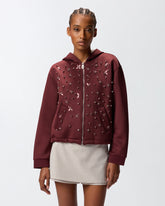 Neoprene-effect sweatshirt jacket with jewel embroidery - | Pinko