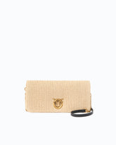 Love Bag Click Soft Horizontal Classic medium crossbody clutch in raffia - Beige | Pinko