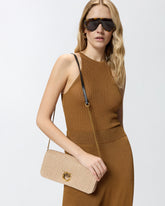 Love Bag Click Soft Horizontal Classic medium crossbody clutch in raffia - Beige | Pinko
