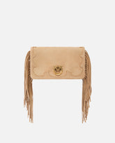 Love Bag Click Soft Horizontal Mini crossbody clutch in suede with fringing - | Pinko