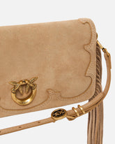 Love Bag Click Soft Horizontal Mini crossbody clutch in suede with fringing - | Pinko