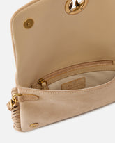 Love Bag Click Soft Horizontal Mini crossbody clutch in suede with fringing - | Pinko