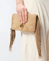 Love Bag Click Soft Horizontal Mini crossbody clutch in suede with fringing - | Pinko
