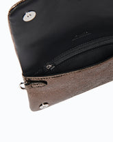 Love Bag Click Soft Horizontal small crossbody clutch in laminated snake-print leather - Beige | Pinko