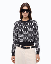 Cropped sweater with Love Birds logo - Multicolor Black-White | Pinko