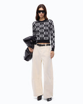Cropped sweater with Love Birds logo - Multicolor Black-White | Pinko