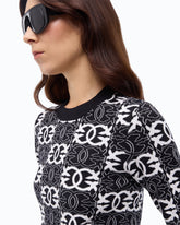 Cropped sweater with Love Birds logo - Multicolor Black-White | Pinko