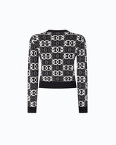 Cropped sweater with Love Birds logo - Multicolor Black-White | Pinko
