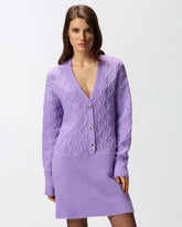 Knit mini dress with cable stitch and jewel buttons - | Pinko