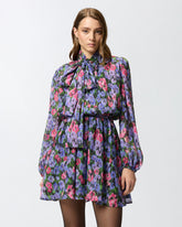 Floral mini dress with sash - | Pinko