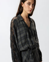 Long check dress with lace - | Pinko