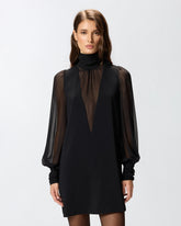 High-neck georgette mini dress - | Pinko