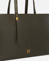 Medium leather shopper bag with metal details - | Pinko
