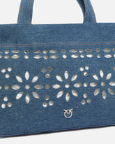 Medium shopper bag in denim with broderie anglaise - | Pinko
