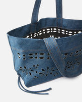 Medium shopper bag in denim with broderie anglaise - | Pinko