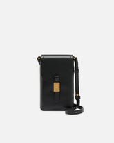 Leather smartphone case with shoulder strap and logo - Black | Pinko