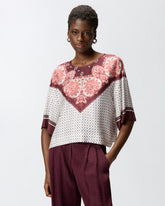 Blouse with tie motif and placed print - | Pinko
