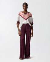 Blouse with tie motif and placed print - | Pinko