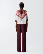 Blouse with tie motif and placed print - | Pinko