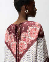 Blouse with tie motif and placed print - | Pinko