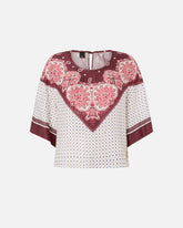 Blouse with tie motif and placed print - | Pinko