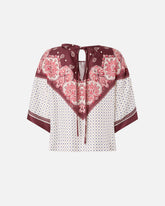Blouse with tie motif and placed print - | Pinko