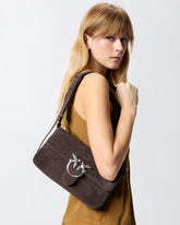 Mittlere Schultertasche Love Bag One Slouchy aus Veloursleder mit Intarsien - Braun | Pinko