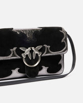 Love Bag One Slouchy medium shoulder bag in suede with inlays - Multicolor Black-Silver | Pinko