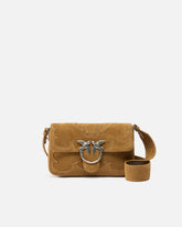Kleine Schultertasche Mini Love Bag One Slouchy aus Veloursleder mit Intarsien - Beige | Pinko