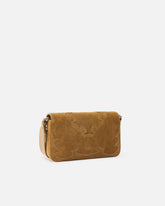 Kleine Schultertasche Mini Love Bag One Slouchy aus Veloursleder mit Intarsien - Beige | Pinko