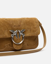 Kleine Schultertasche Mini Love Bag One Slouchy aus Veloursleder mit Intarsien - Beige | Pinko