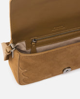 Kleine Schultertasche Mini Love Bag One Slouchy aus Veloursleder mit Intarsien - Beige | Pinko