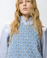 Denim mini dress with diamond and rhinestone motif - | Pinko