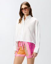 Cropped shirt in striped cotton with logo - | Pinko