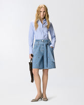 Denim shorts with eyelets and belt - | Pinko