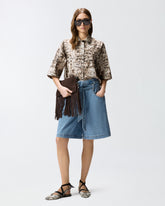 Wide-leg denim Bermuda shorts with belt - | Pinko